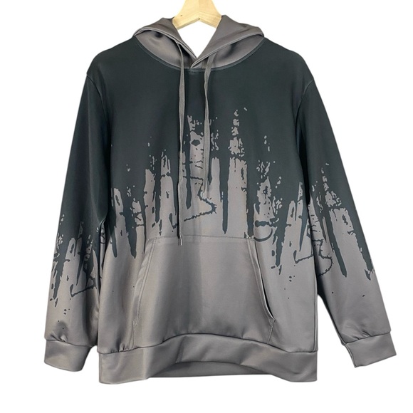Other - Men’s Longsleeve Gray & Black Graphic Pullover Hoodie Size Medium